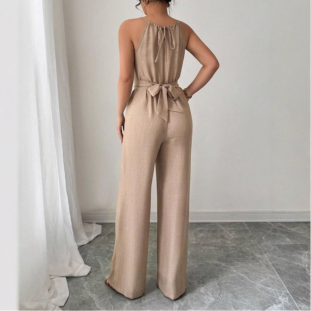 Women's Floor-Length Wrap Jumpsuit with Waist Seam