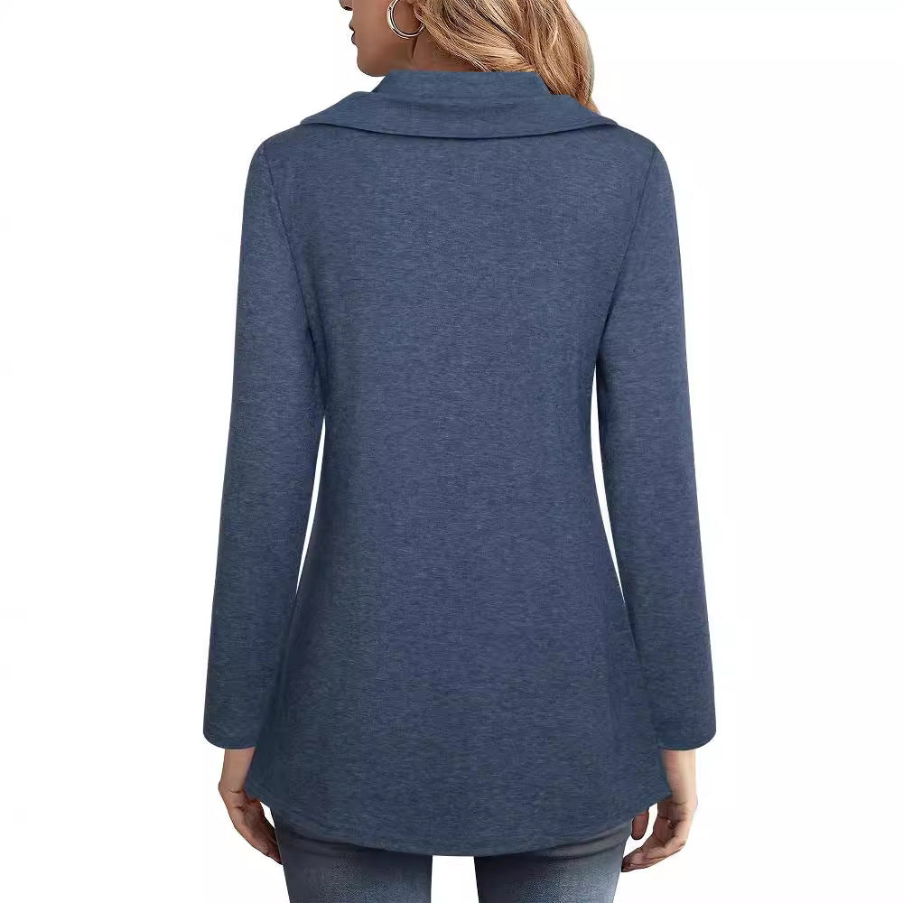 Elegant Women's Blouse with Asymmetrical Hem and Collar