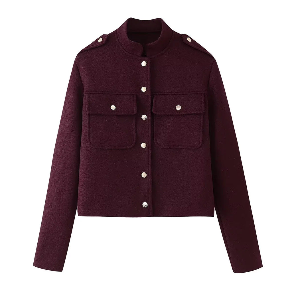 Women's Elegant Military-Style Jacket with Pockets