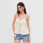 Women's Floral Summer Top with Decorative Drawstring