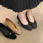 Women's Ballet Flats with Elegant Bow Accent and High-Quality Suede