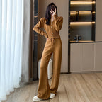 Long-Sleeve Knit Suit with Elastic Waistband