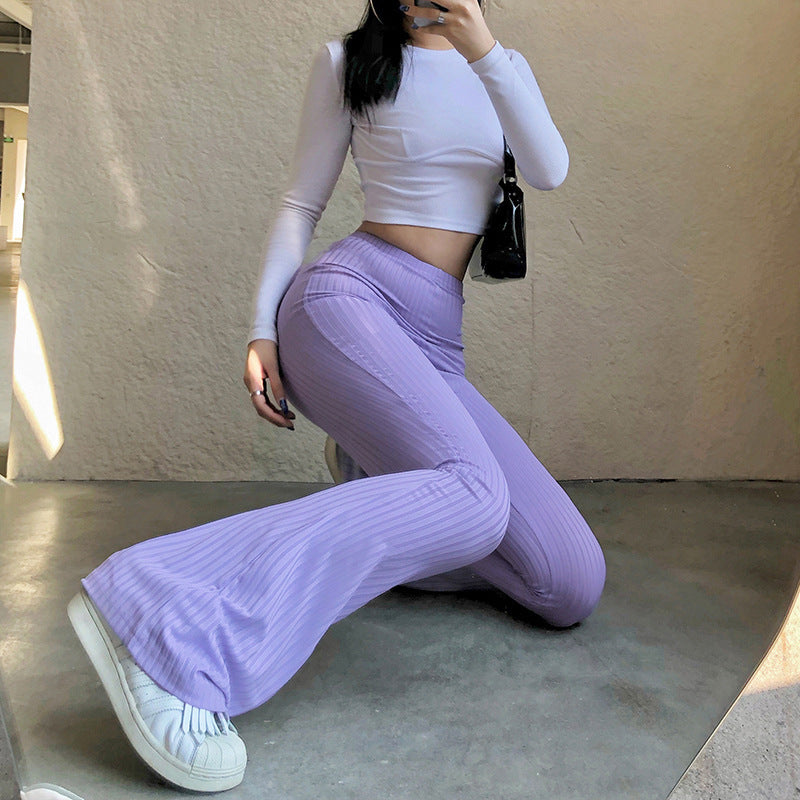 Women's Flared Stretch Pants with Vertical Stripes