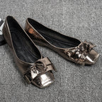 Women's Ballet Flats with Elegant Bow and Glossy Patent Finish