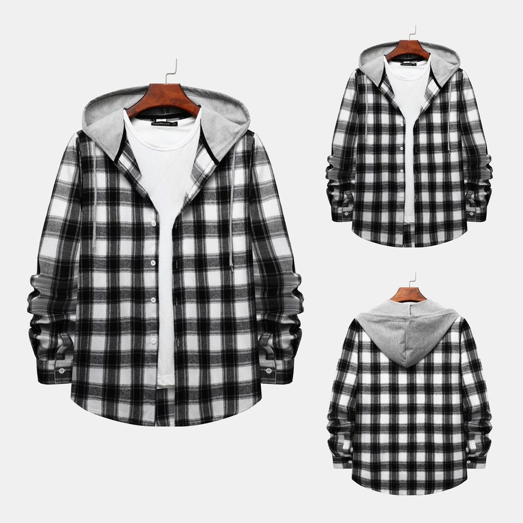 Women's Flannel Shirt with Integrated Hood and Plaid Design