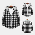 Women's Flannel Shirt with Integrated Hood and Plaid Design