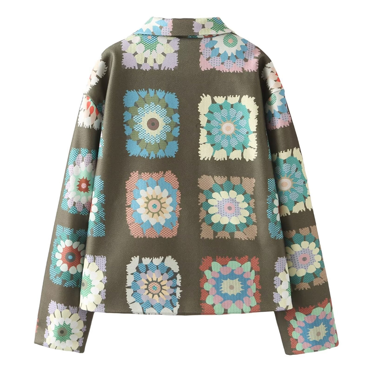 Women's Colorful Floral Jacket with Pockets and Button Details