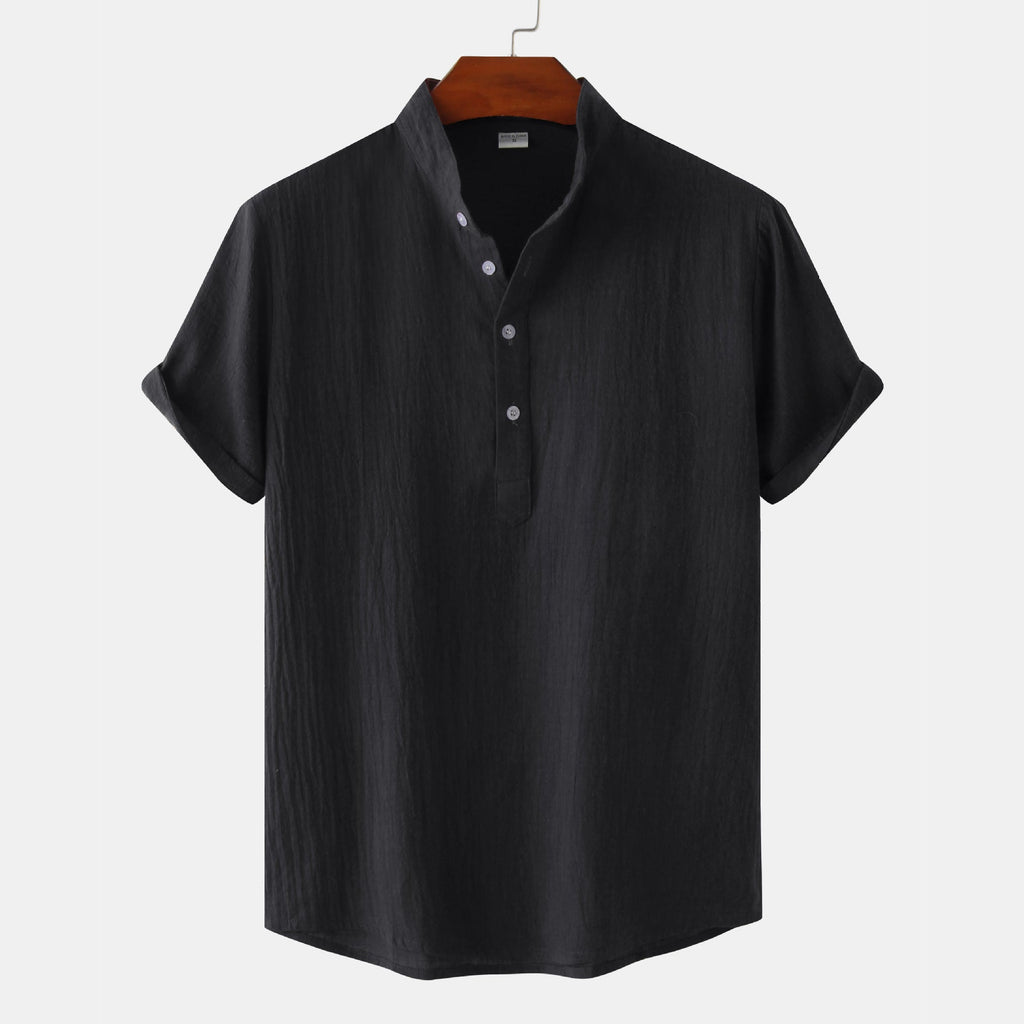 Women's Short-Sleeve Shirt with Button Placket and Textured Pattern