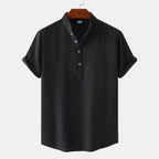 Women's Short-Sleeve Shirt with Button Placket and Textured Pattern