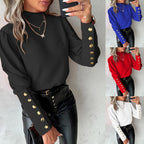 Elegant Blouse with Puff Sleeves and Gold Button Details