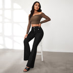 Women's High-Waisted Flared Jeans with Button Details