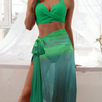 Women's Swimsuit Set with Colorful Wrap Skirt and Comfortable Top
