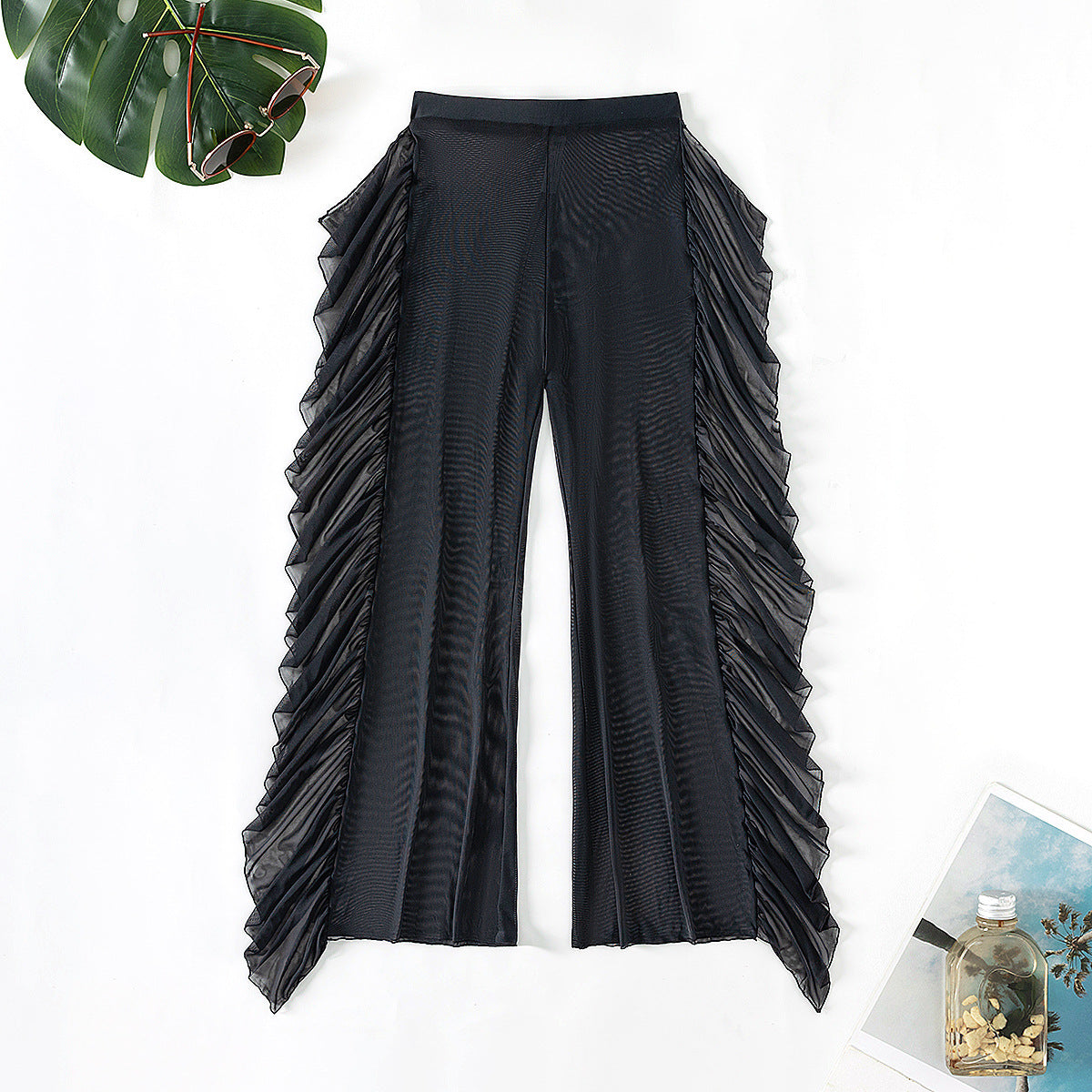 Women's Elegant Beach Pants with Ruffle Details