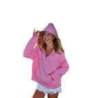 Women's Comfortable Hoodie with Short Zipper and Kangaroo Pocket