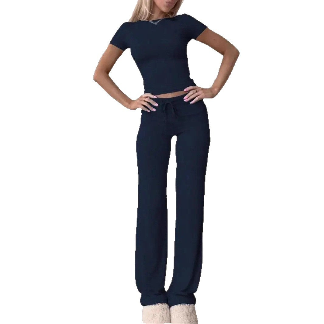 Women's Casual Lounge Set with Fitted Top and Comfortable Pants