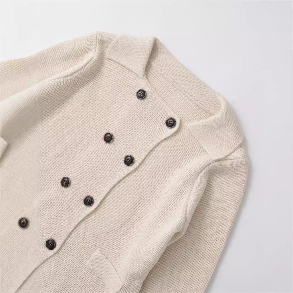 Women's Elegant Cropped Jacket with Double-Button Closure and Pockets
