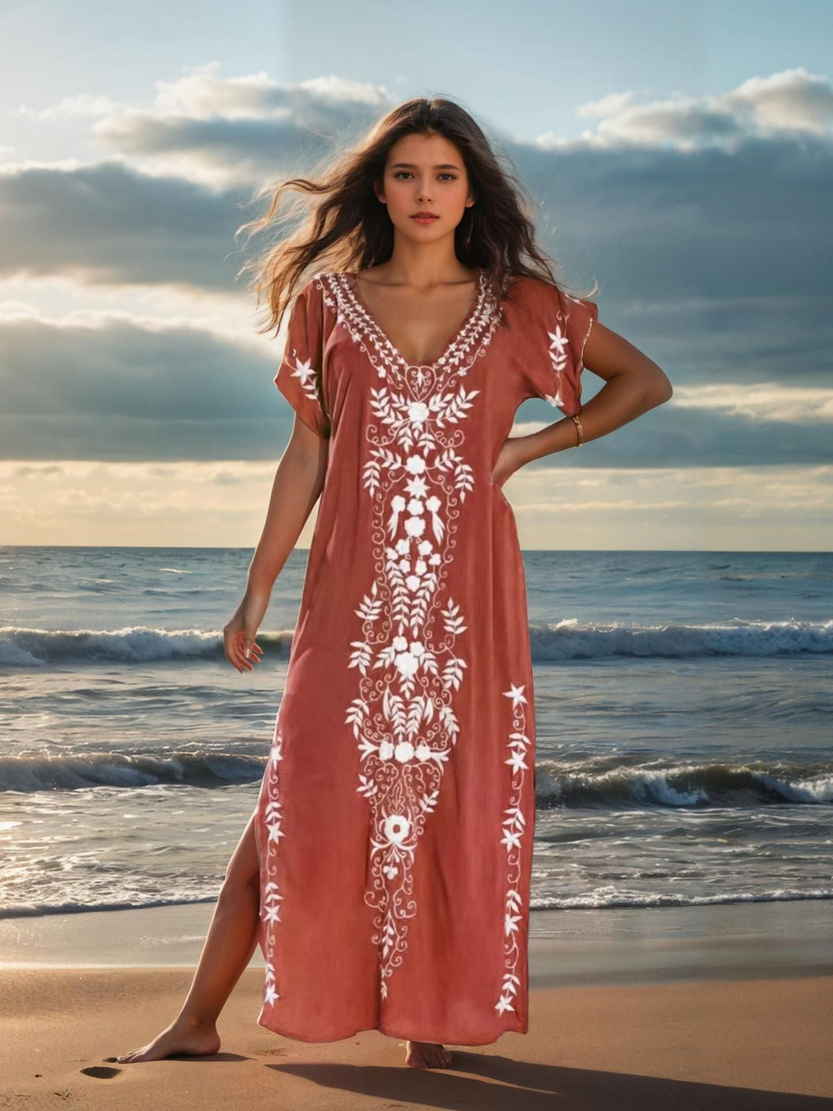 Women's Elegant Beach Cover-Up with Delicate Embroidery