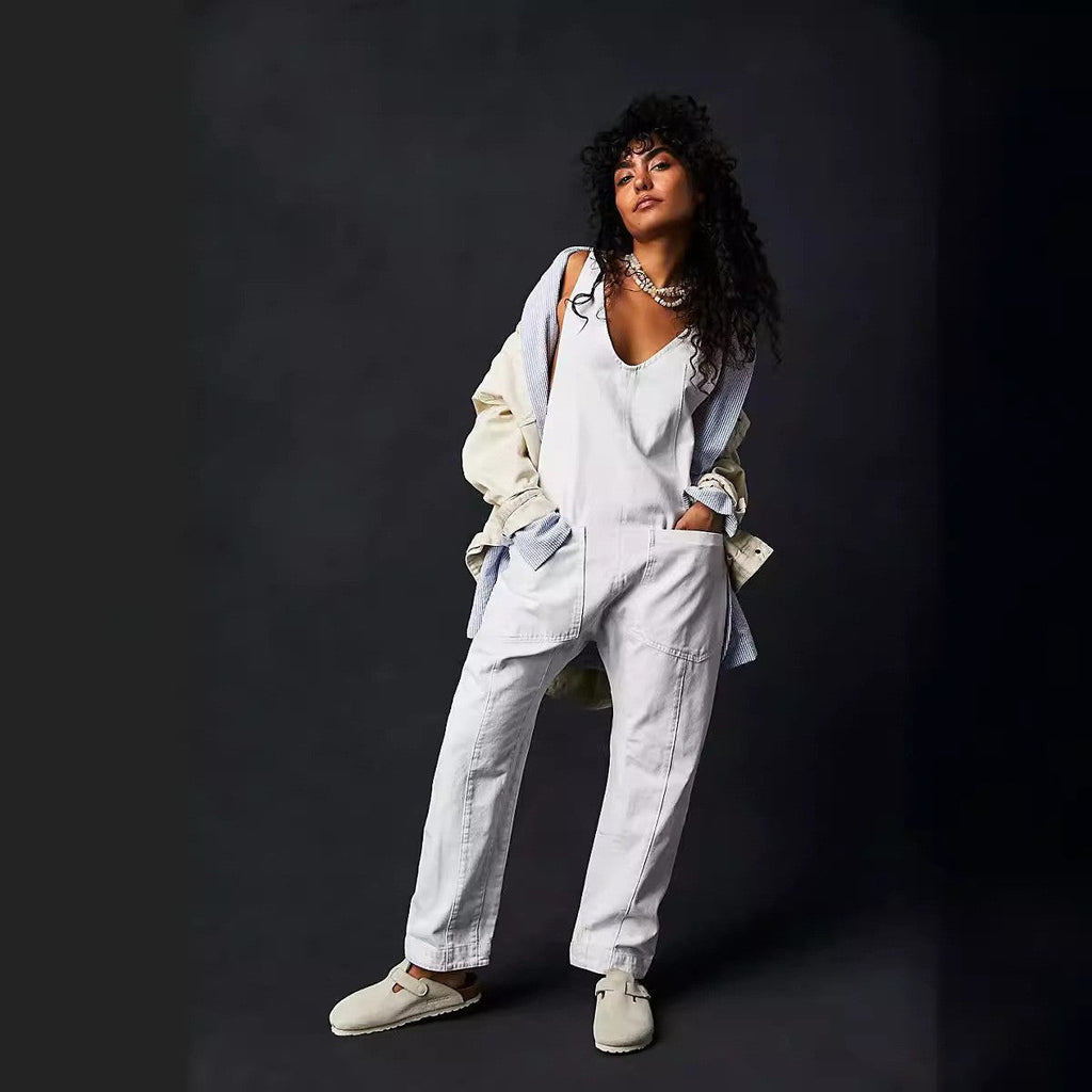 Women's Casual Denim Jumpsuit with Large Pockets