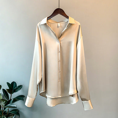 Elegant Fine Satin Blouse with Ruffle Details