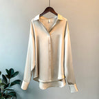 Elegant Fine Satin Blouse with Ruffle Details