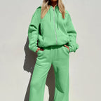 Women Comfortable and Stylish Loungewear Suit with Zip Hoodie and Wide Leg