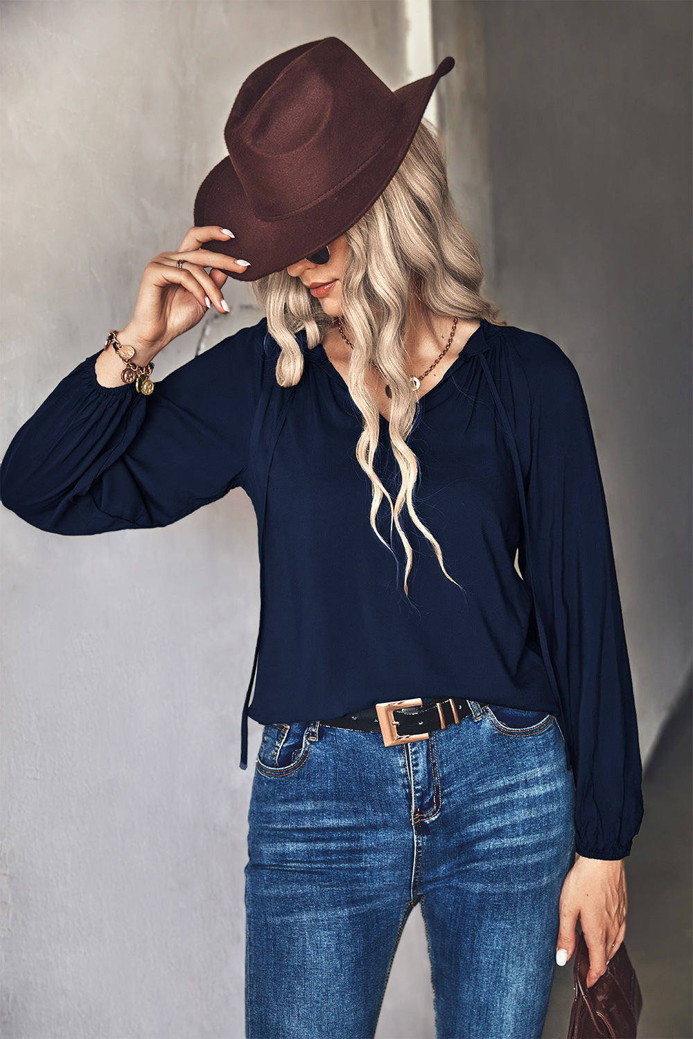 Women's Blouse with Elegant Ruffles and V-Neck