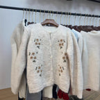 Women's Knitted Cardigan with Floral Embroidery