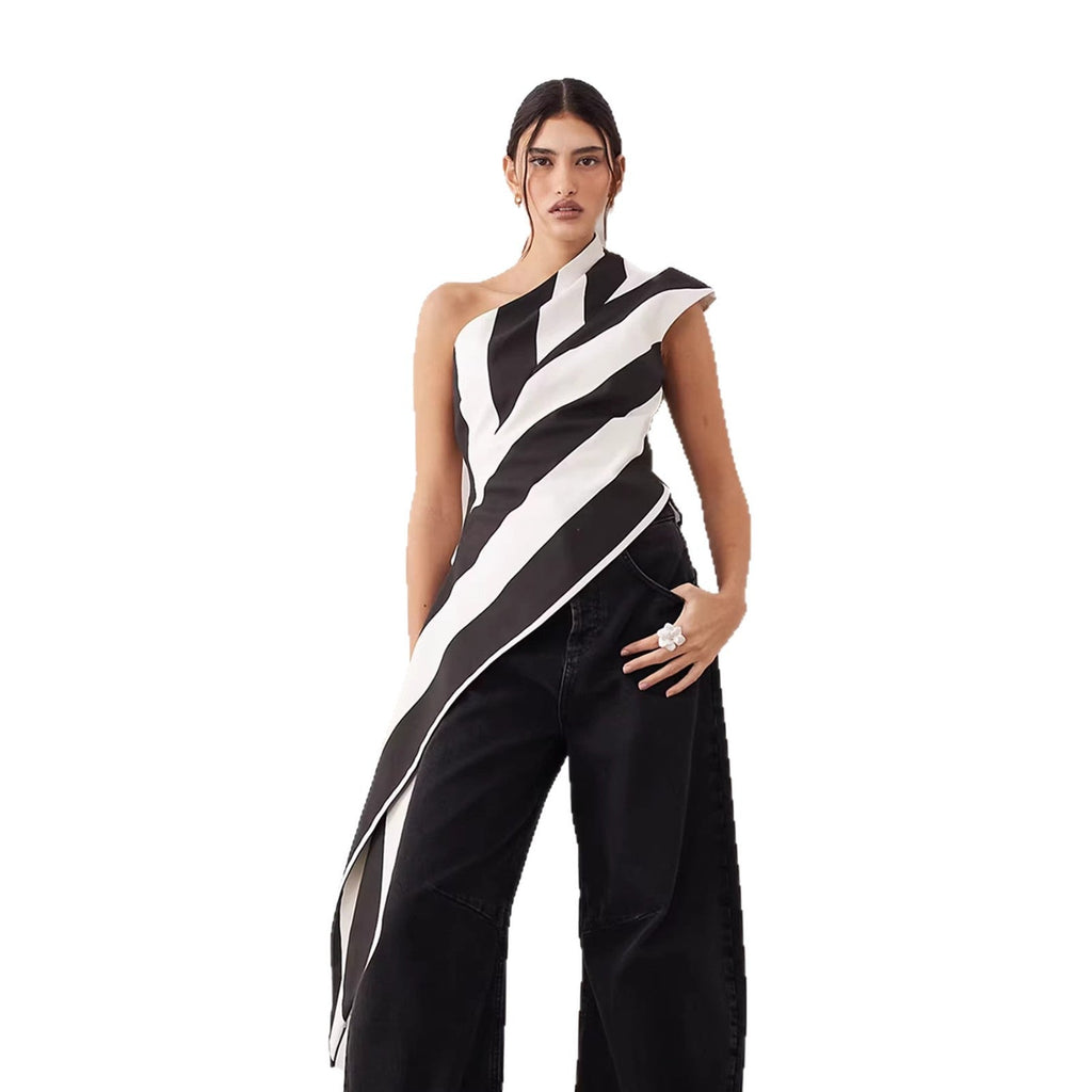 Women's Asymmetrical Wrap Top with Striped Pattern