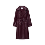 Women's Faux Leather Trench Coat with Elegant Cut