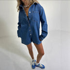 Women's Short-Sleeve Denim Jumpsuit with Pockets