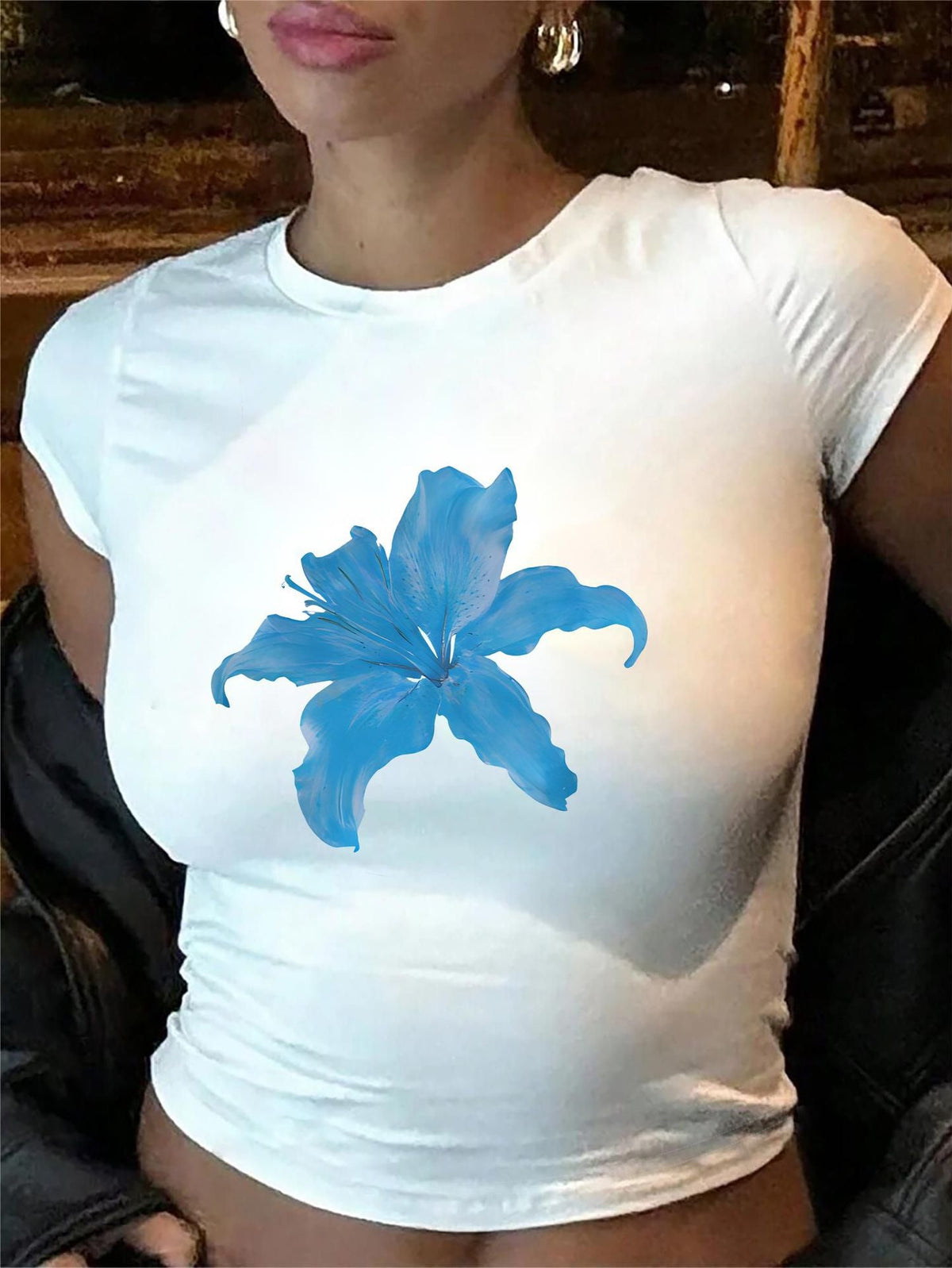 Women's Lips Print Crop T-Shirt