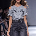 Women's Cold-Shoulder Blouse with Ruffle Details