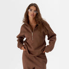 Women's Cable Knit Lounge Set with Half Zipper and High-Waisted Jogging Pants
