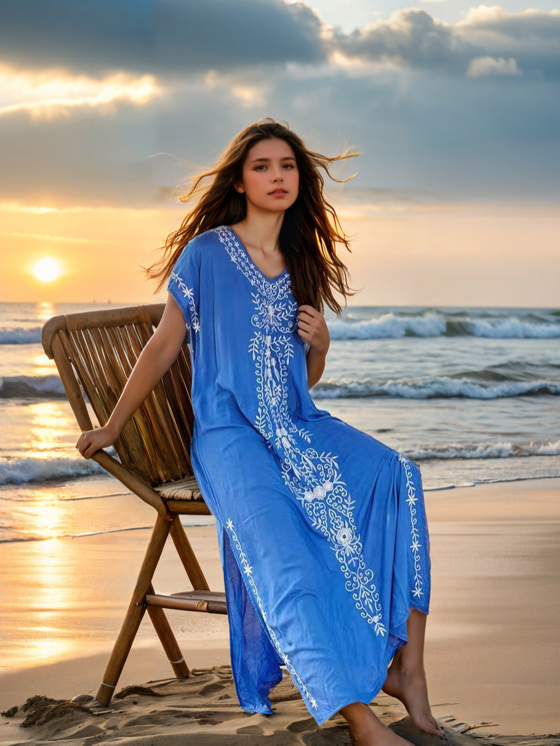 Women's Elegant Beach Cover-Up with Delicate Embroidery