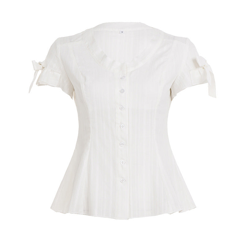 Women's Blouse Shirt with Fashionable Cut and Ruffle Details