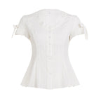 Women's Blouse Shirt with Fashionable Cut and Ruffle Details