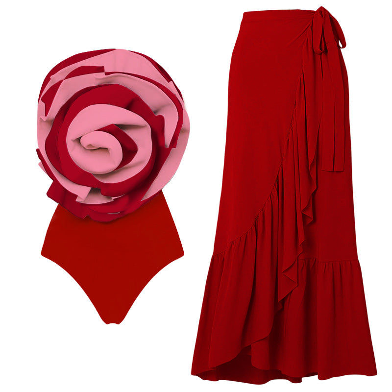 Women's Swimsuit with Decorative Rose Motif