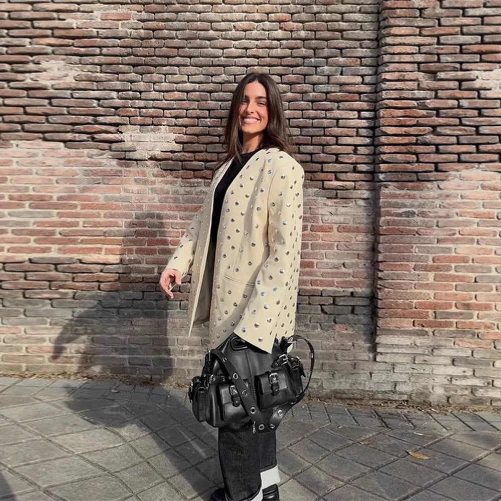 Elegant Blazer Jacket with Stone Embellishments