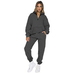Women's Cozy Two-Piece Sweatsuit with Half-Zip and Practical Pockets
