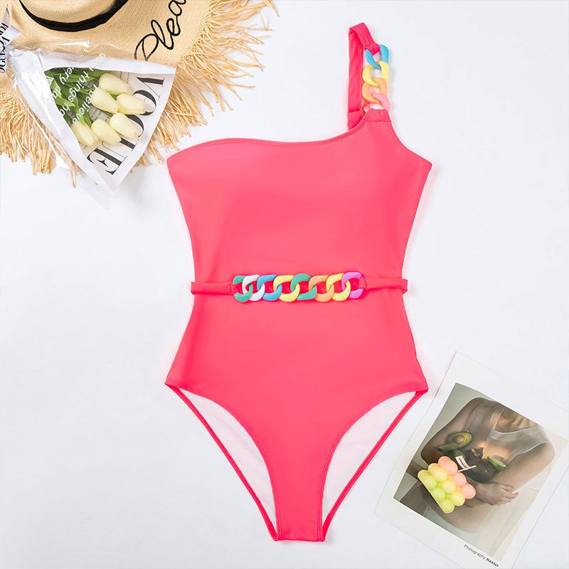 Women's Asymmetrical One-Piece Swimsuit with Decorative Details