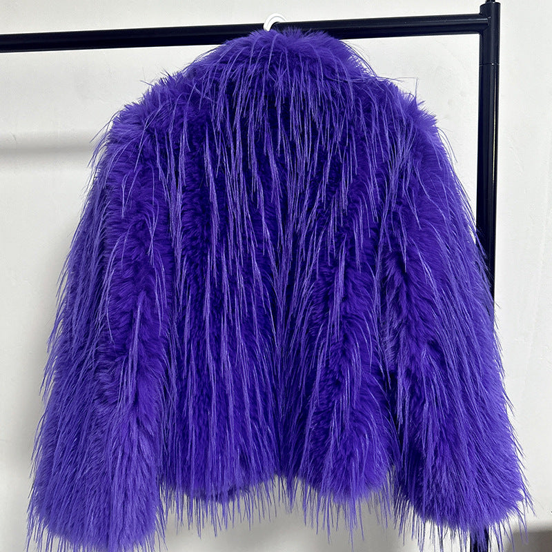 Women's Elegant Faux Fur Blazer with Wide Collar