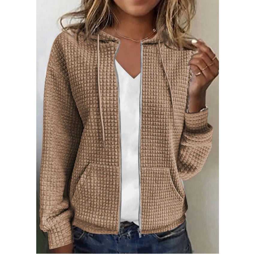 Women's Waffle Knit Jacket with Pockets