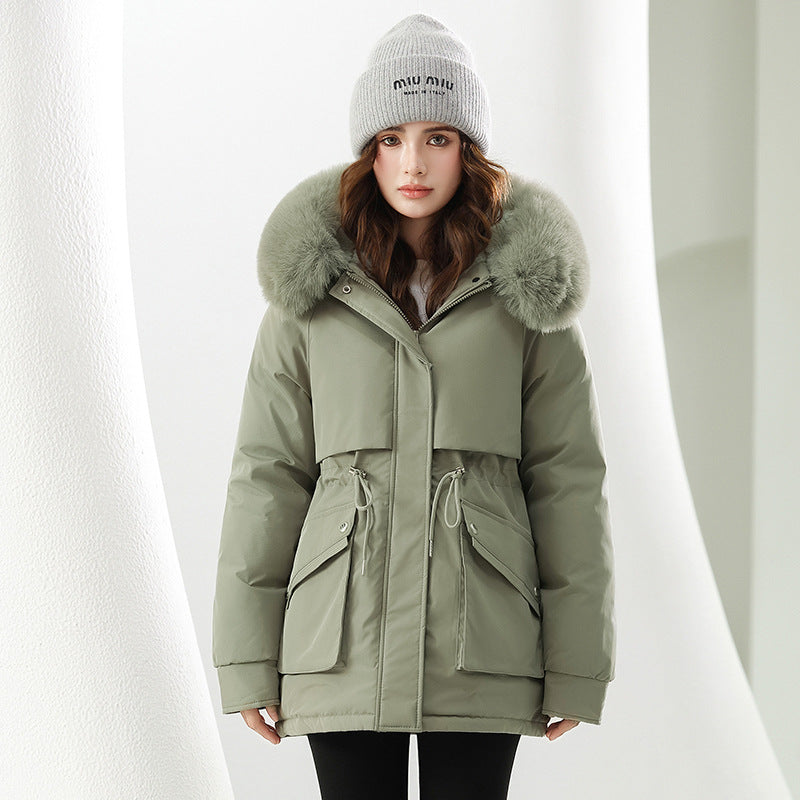 Women's Fashionable Winter Jacket with Detachable Hood and Faux Fur
