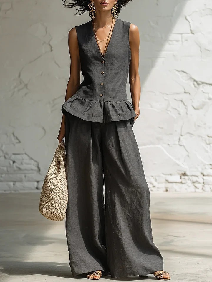 Women's Casual Peplum Jumpsuit with Button Details
