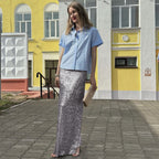 Women's Glittery Maxi Skirt with Slim Fit and High Waist