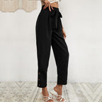 Women's Elegant Harem Pants with Tie Belt and Button Details