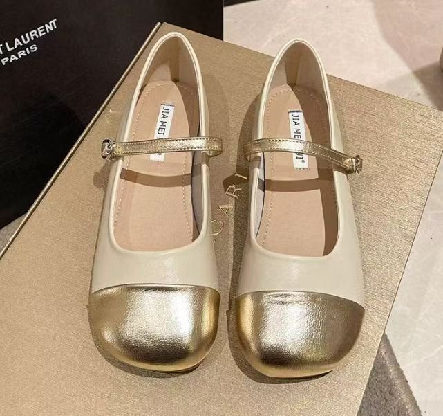 Women's Ballet Flats with Strap and Metallic Toe Cap