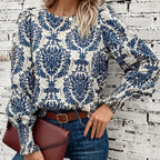 Women's Blouse with Floral Pattern and Puff Sleeves