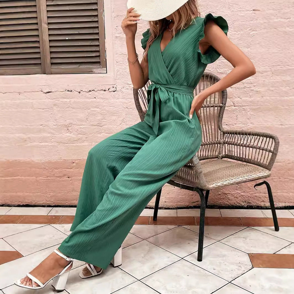Elegant Jumpsuit with Waist Belt and Ruffle Details
