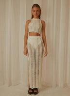 Women's Crocheted Crop Top and Maxi Skirt Set